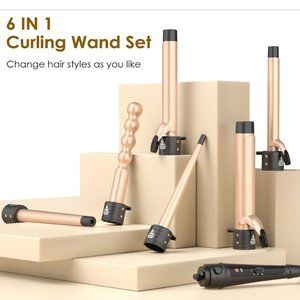 PROFESSIONAL 6 IN 1 CURLING WAND SET